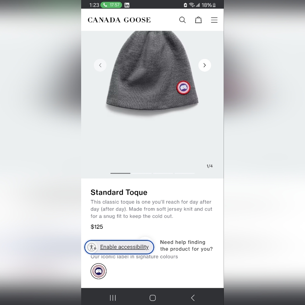 Canada Goose Charcoal Toque with Logo